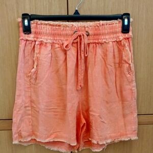 NWOT Orange 25% Linen Distressed Drawstring Shorts SZ XL By Zenana